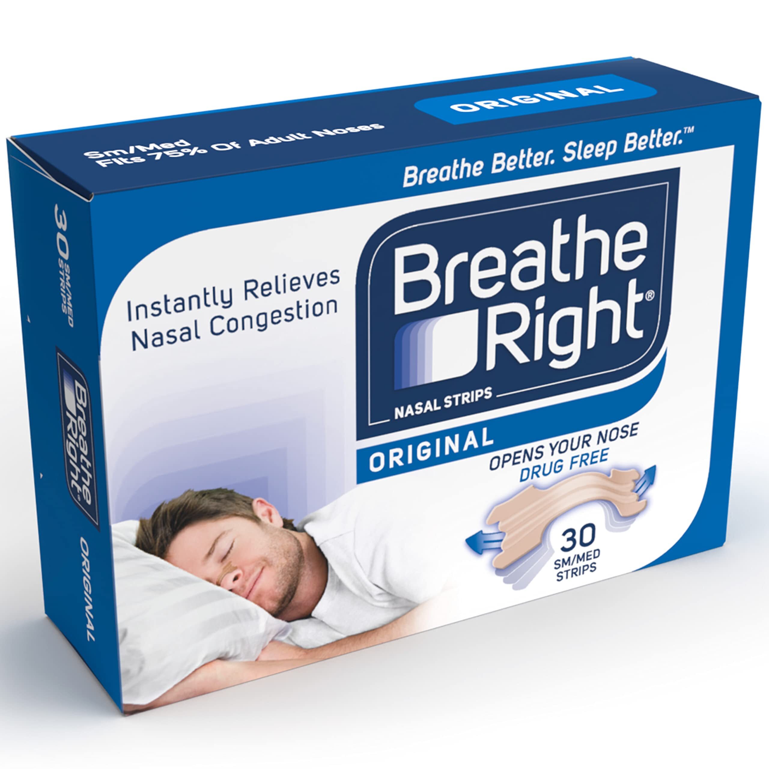 Front of the Breathe Right Congestion Relief Nasal Strips Original 30 strips Small/Medium box
